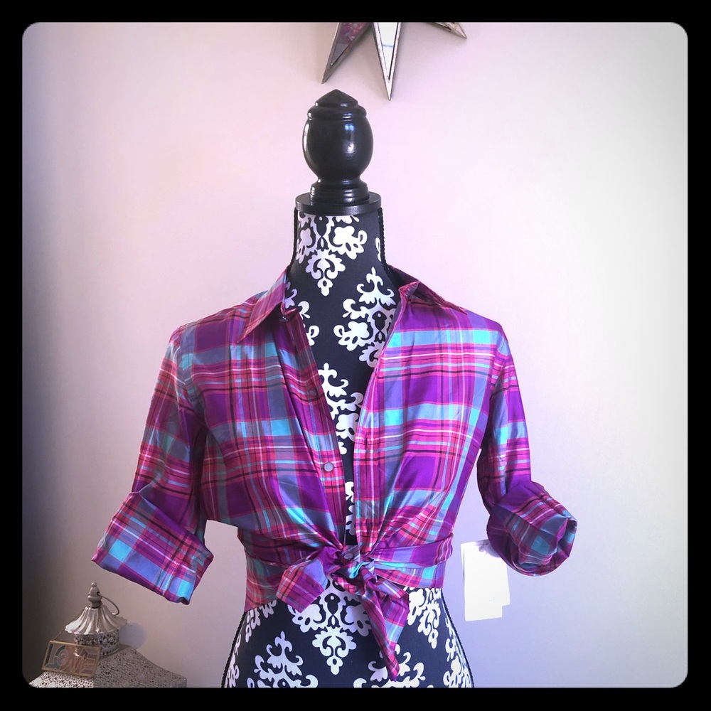 ❤️RALPH LAUREN❤️ BNWT “MIAMI” Silk Plaid Shirt 6